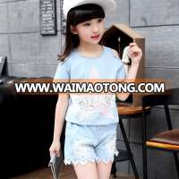 Girls casual shorts pant jeans two sets factory wholesale